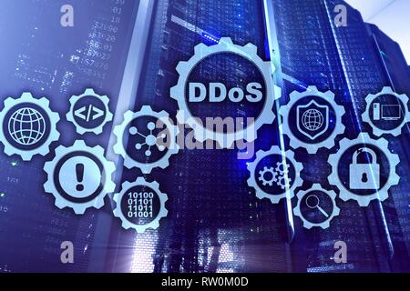 DDoS Cyber Attack. Technology, Internet and Protection Network concept. Server datacenter background Stock Photo