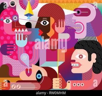 People got scared big dog vector illustration. Woman stroking an evil wild beast. Stock Vector