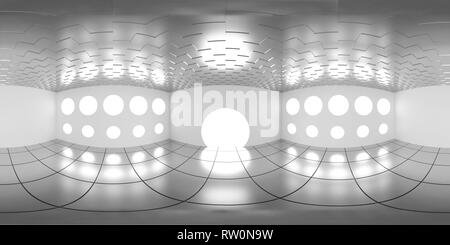 4K HDRI map, spherical environment panorama background, modern interior light source rendering in grey scales (3d equirectangular illustration) Stock Photo