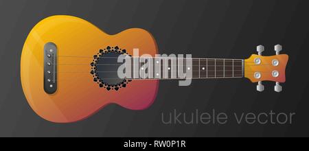 Realistic gradient ukulele guitar isolated on dark background. Vector illustration. The most detailed. Scalable and editable colour. EPS10 Stock Vector