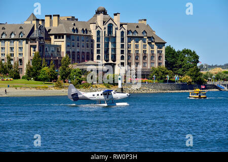 A llarge hotel on the shore at Victoria Harbour on Vancouver Island British Columbia Canada.