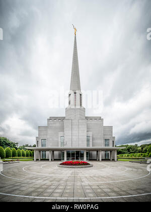The Preston England Temple, 52nd operating temple of The Church of Jesus Christ of Latter-day Saints (LDS Church), Chorley, Lancashire, UK. Built in19 Stock Photo