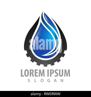 Water drop with gear logo concept design. Symbol graphic template element Stock Vector