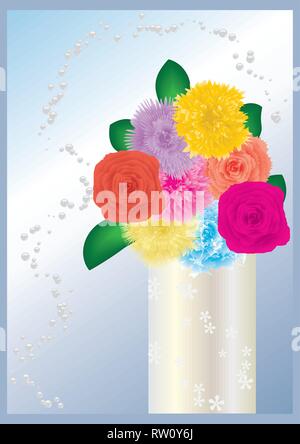 Background with bunch of flowers in vase, vector illustration Stock Vector