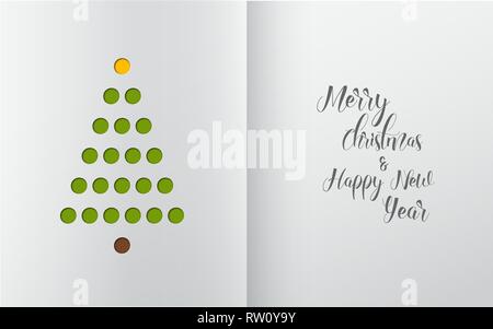 Minimalistic Christmas tree made from holes in white paper (simple office handmade christmas card) Stock Vector