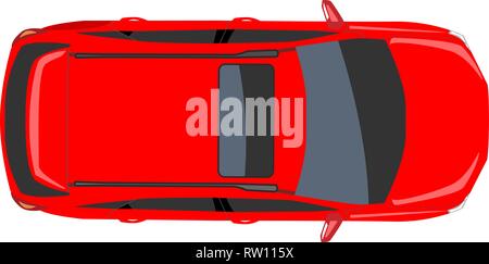 Red Car top view. Flat and solid color style design Vector illustration. Stock Vector
