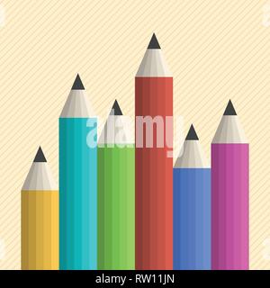 Set of colored pencils. Flat colors only, no gradients. Vector illustration. Stock Vector