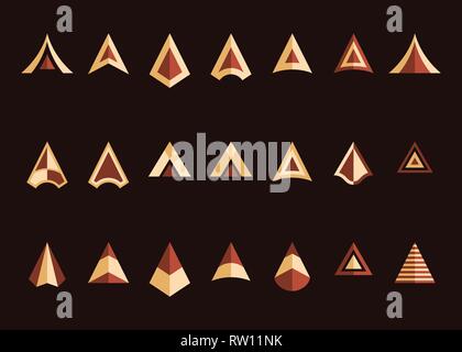 Arrowheads vector icon set. Beige and brown colors. Decorative flat symbols on a dark brown background. Easy to recolor. Vector illustration. Stock Vector