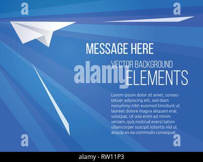 Vector template for banners advertising the airline with a paper airplane. Blue background with straight lines. Stock Vector