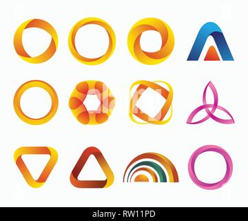 Set of templates gradient logos. Vector Illustration. Symbols for your design. Three-dimensional quality vector icons. Eps 10 file. Stock Vector