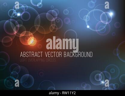 Abstract bokeh vector background. Overlapping circles with lights on dark background. Eps 10 file. Stock Vector