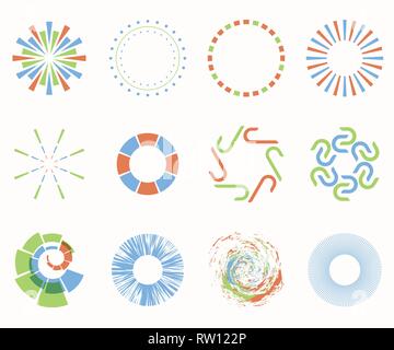 Abstract geometric shapes, symbols for your design. Symmetric center shapes. Design elements.Collection of abstract vector symbols isolated. Stock Vector