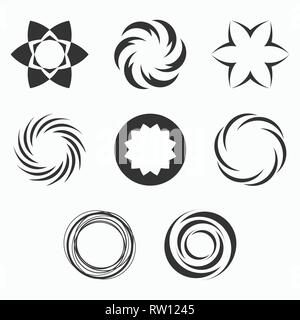 Abstract geometric shapes, symbols for your design. Symmetric center shapes. Monochrome colors. Design elements.Collection of abstract vector symbols. Stock Vector