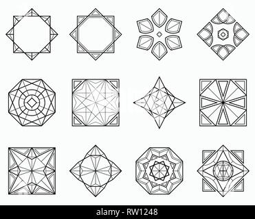 Set of geometric elements. Abstract symmetric center shapes. Vector symbols for your design. Design elements. Vector illustration. Stock Vector
