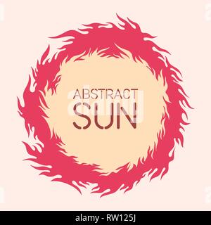 Vector illustration of the sun. Fire circle frame. Sun shape or flame border with space for text. Fire flames of different shapes isolated. Stock Vector
