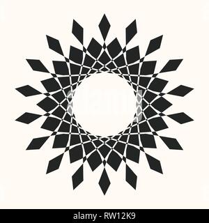 Black abstract vector circle frame. Halftone dot. Round logo. Technology circle emblem. Design element. Star, snowflake, round pattern. Dotted frame. Stock Vector