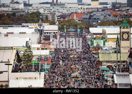 October 7, 2018. Munich, Germany, Oktoberfest, Aerial view of the crowd in the festival Stock Photo