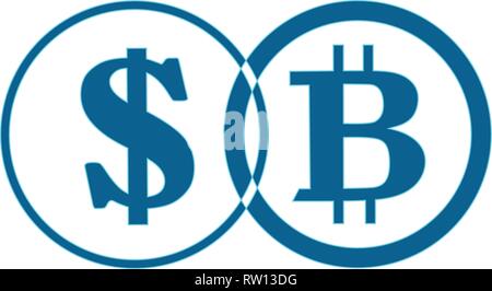 Linear drawing of bitcoin. Exchange of bitcoin to the dollar. Digital Finance. Isolated, white. Vector Stock Vector