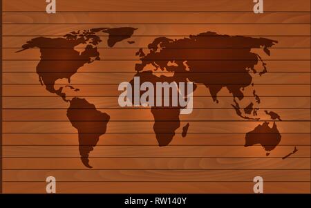 Earth map on the background of wood, vector illustration Stock Vector