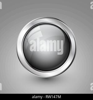 Grey shiny button with metallic elements, vector design for website Stock Vector