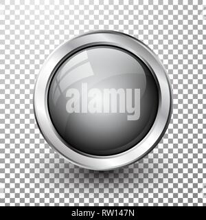 Grey shiny button with metallic elements, vector design for website Stock Vector