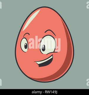 Funny cartoon Easter egg emoji icon. Cute emoticons Vector illustration. Red Isolated on grey background. Stock Vector