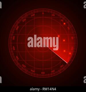 Red radar screen. Vector illustration for your design Stock Vector