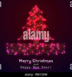 Vector christmas tree from digital electronic circuit. Stock Vector