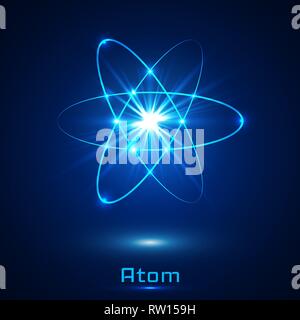 Vector shining neon lights atom model. Stock Vector
