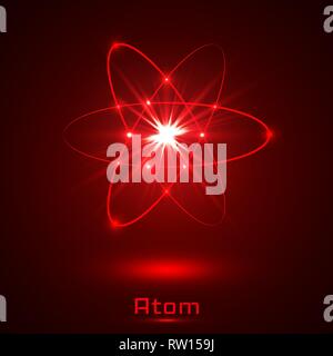 Vector shining neon lights atom model. Stock Vector