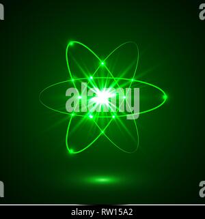 Vector shining neon lights atom model. Stock Vector