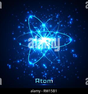 Vector shining neon lights atom model. Stock Vector