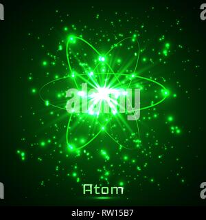 Vector shining neon lights atom model. Stock Vector