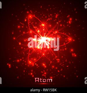 Vector shining neon lights atom model. Stock Vector