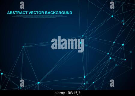 Abstract plexus background with connected lines and dots. Wave flow. Plexus geometric effect Big data with compounds. Lines plexus, minimal array Stock Vector