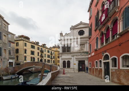 Venice, Italy (1st March 2019) - The building of the Scuola Dalmata dei Santi Giorgio e Trifone that hosts inside the paintings of Carpaccio Stock Photo