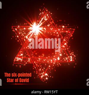 The six-pointed Star of David, shining red magic vector star. Stock Vector