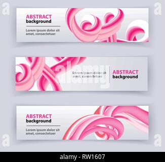 Coral gradient banner. Abstract Wave design element with Colorful Liquid. Vector Illustration. Trendy 3d Fluid Design. Flow shapes Stock Vector