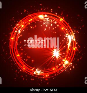 Red  shining glitter vector star dust and line frame. Stock Vector