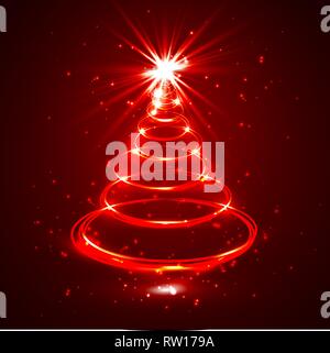 Red glow xmas tree, neon elegant abstract christmas fir, vector illustration. Stock Vector