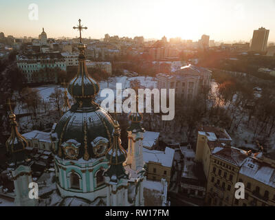 Aerial flyover of Saint Andrew's Church. Stock Photo