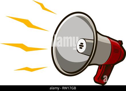 Shouting bullhorn, loudspeaker. Vector retro megaphone isolated on white background Stock Vector