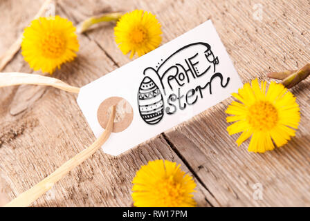 Label, Dandelion, Calligraphy Frohe Ostern Means Happy Easter Stock Photo