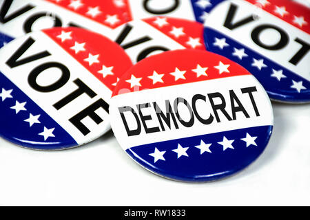 Close up of election voting pins for democratic party Stock Photo