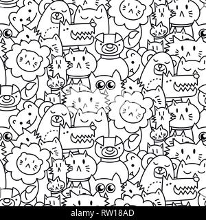 Seamless pattern with cute animals. Dogs, Cats, lion. Vector illustration Stock Vector