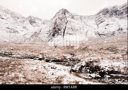 Fairy pools path at foot of the black Cuillins near Glenbrittle, Isle of Skye. Scotland. Stock Photo