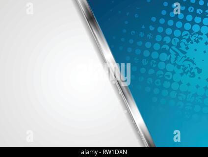 Blue grunge abstract corporate background with silver metal stripe. Vector design Stock Vector