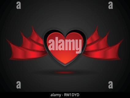 Red heart with abstract wings. Vector Valentine Day background Stock Vector