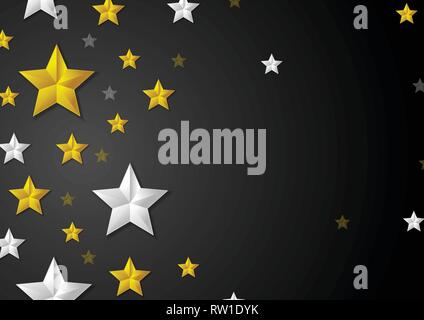 Golden and silver stars abstract background. Vector luxury design Stock Vector