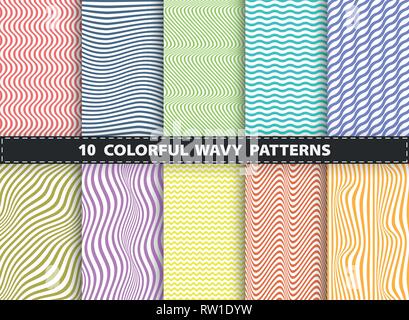 Abstract modern colorful stipe line of wavy set pattern design collection. Decorating for book, ad, print, magazine, annual report cover. illustration Stock Vector